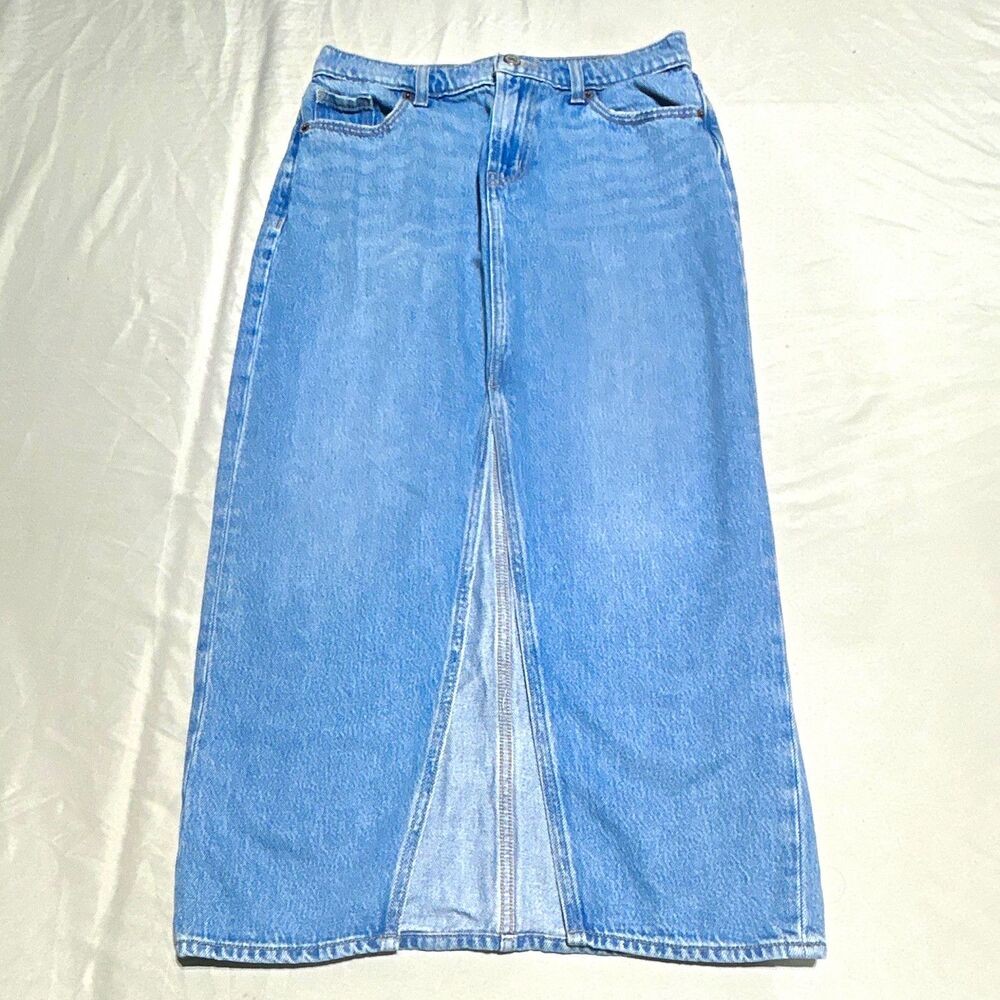 Old Navy Womens Size 0 Blue Denim Dapey Maxi Skirt Front Slit Split Long Jean
